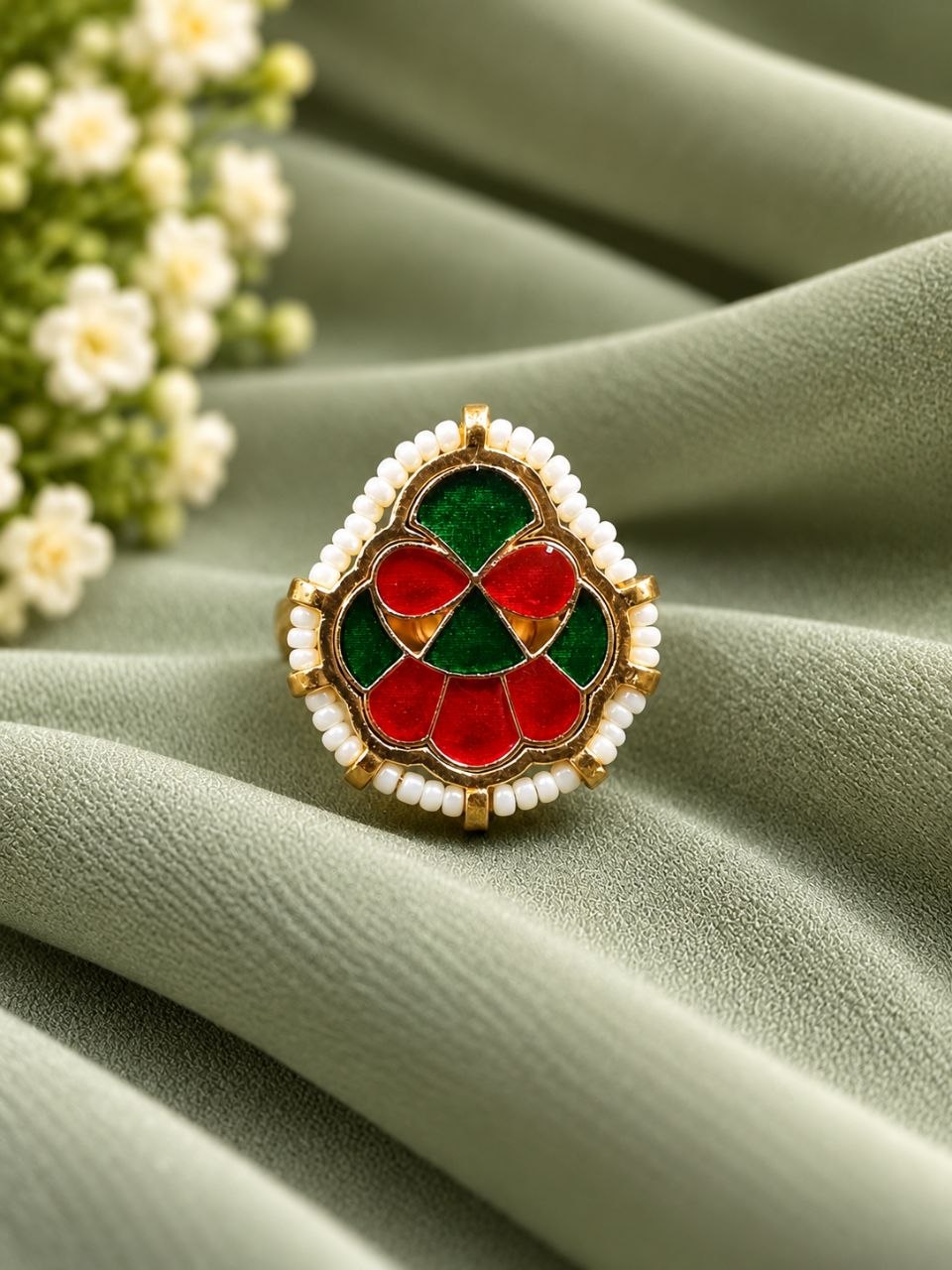 Adjustable Meenakari Ring colourful traditional brass jewellery
