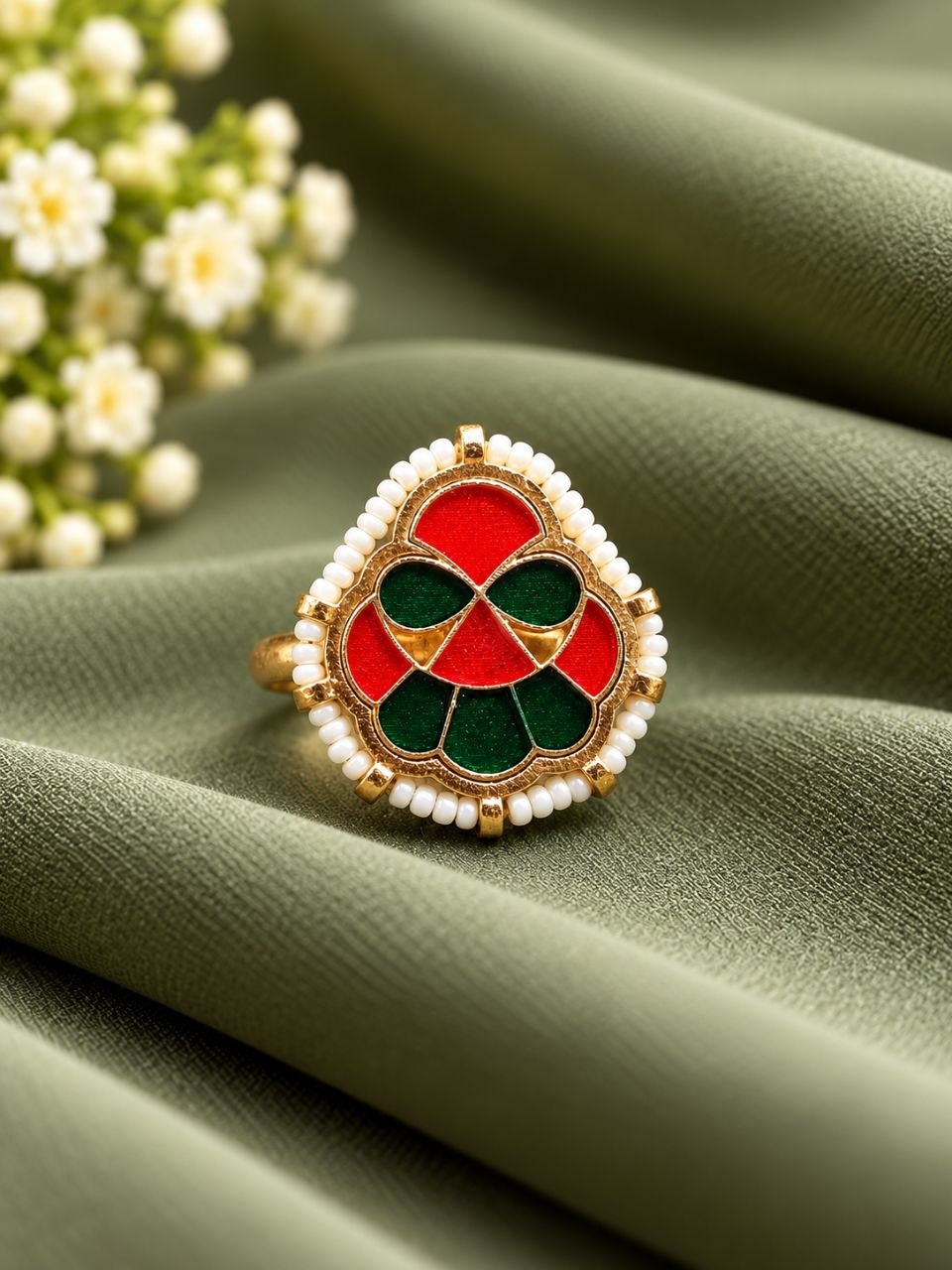 Adjustable Meenakari Ring colourful traditional brass jewellery