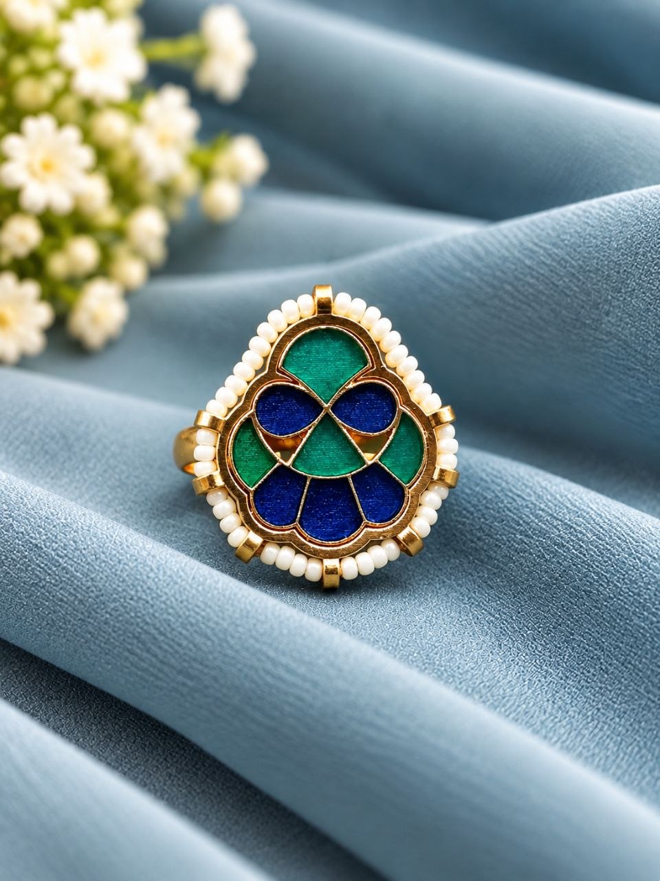 Adjustable Meenakari Ring colourful traditional brass jewellery