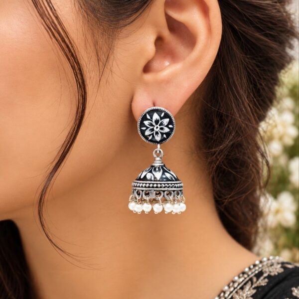 Minimalist Meenakari Jhumka Traditional Brass Earrings with Elegant Detailing