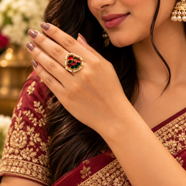 Traditional Meenakari ring elegant ethnic brass jewelry for women