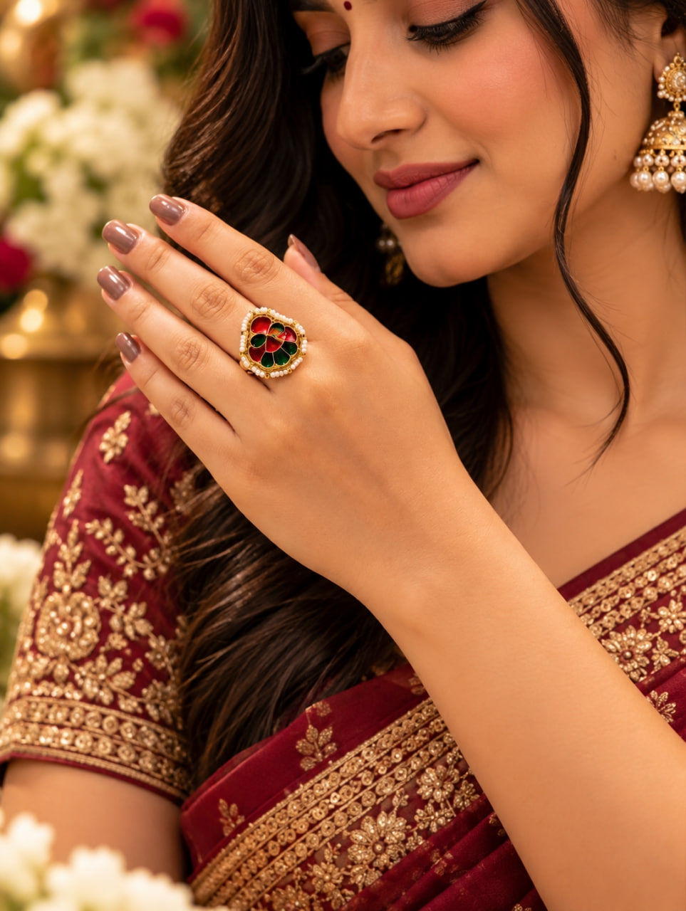 Traditional Meenakari ring elegant ethnic brass jewelry for women