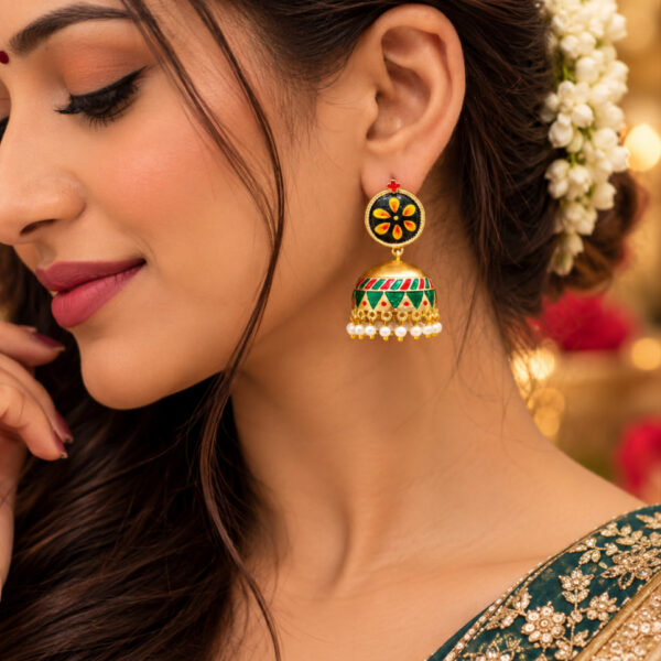 Elegant Gold Plated Meenakari Jhumka traditional ethnic earrings for women