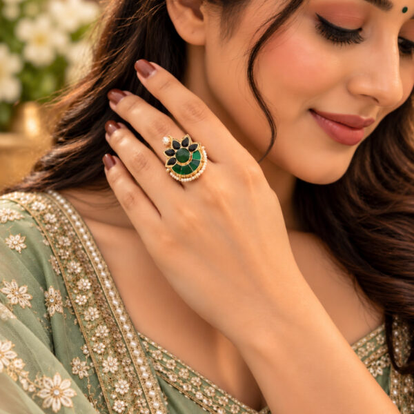 Designer Meenakari Ring elegant traditional brass jewelry for women